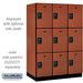 Salsbury 18" Wide Triple Tier Designer Wood Locker - 3 Wide - 6 Feet High - 24 Inches Deep - Cherry - Black Resettable Combination Locks - Sweatfully