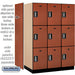 Salsbury 18" Wide Triple Tier Designer Wood Locker - 3 Wide - 6 Feet High - 24 Inches Deep - Cherry - Silver Electronic Locks - Sweatfully