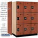 Salsbury 18" Wide Triple Tier Designer Wood Locker - 3 Wide - 6 Feet High - 24 Inches Deep - Cherry - Silver Resettable Combination Locks - Sweatfully