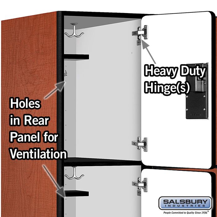 Salsbury 18" Wide Triple Tier Designer Wood Locker - 3 Wide - 6 Feet High - 24 Inches Deep - Cherry - Hasps - Sweatfully
