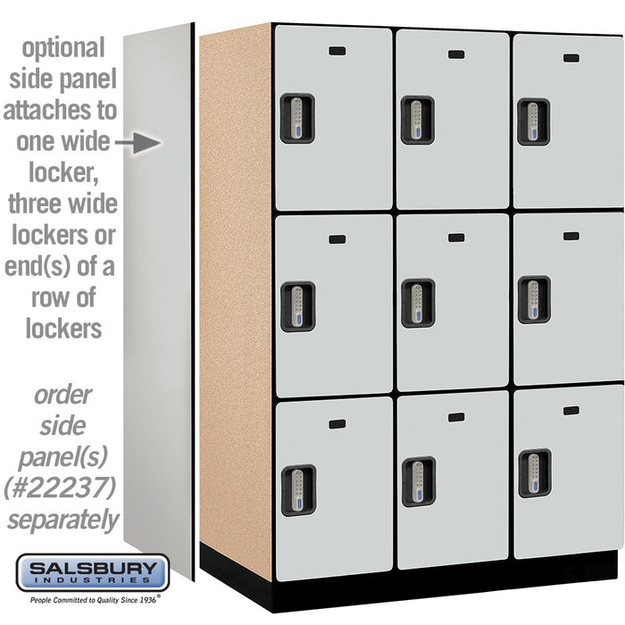 Salsbury 18" Wide Triple Tier Designer Wood Locker - 3 Wide - 6 Feet High - 24 Inches Deep - Gray - Silver Electronic Locks - Sweatfully