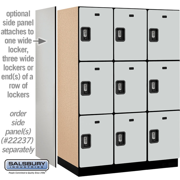 Salsbury 18" Wide Triple Tier Designer Wood Locker - 3 Wide - 6 Feet High - 24 Inches Deep - Gray - Silver Resettable Combination Locks - Sweatfully