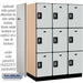 Salsbury 18" Wide Triple Tier Designer Wood Locker - 3 Wide - 6 Feet High - 24 Inches Deep - Gray - Silver Resettable Combination Locks - Sweatfully