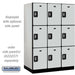 Salsbury 18" Wide Triple Tier Designer Wood Locker - 3 Wide - 6 Feet High - 24 Inches Deep - Gray - Silver Resettable Combination Locks - Sweatfully