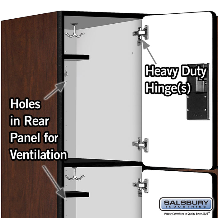 Salsbury 18" Wide Triple Tier Designer Wood Locker - 3 Wide - 6 Feet High - 24 Inches Deep - Mahogany - Hasps - Sweatfully
