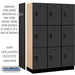 Salsbury 18" Wide Triple Tier Designer Wood Locker - 3 Wide - 6 Feet High - 18 Inches Deep - Black - Hasps - Sweatfully