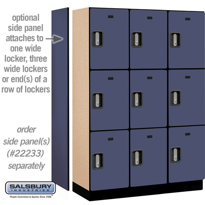 Salsbury 18" Wide Triple Tier Designer Wood Locker - 3 Wide - 6 Feet High - 18 Inches Deep - Blue - Silver Electronic Locks - Sweatfully