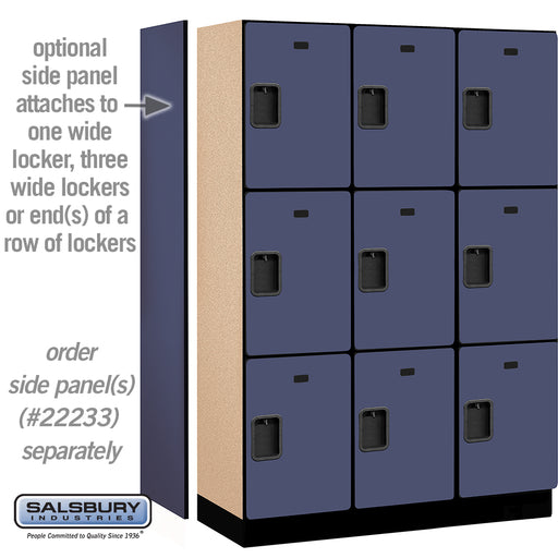 Salsbury 18" Wide Triple Tier Designer Wood Locker - 3 Wide - 6 Feet High - 18 Inches Deep - Blue - Hasps - Sweatfully