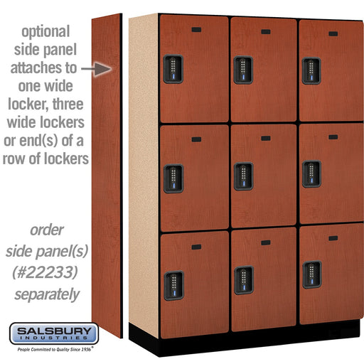 Salsbury 18" Wide Triple Tier Designer Wood Locker - 3 Wide - 6 Feet High - 18 Inches Deep - Cherry - Black Electronic Locks - Sweatfully