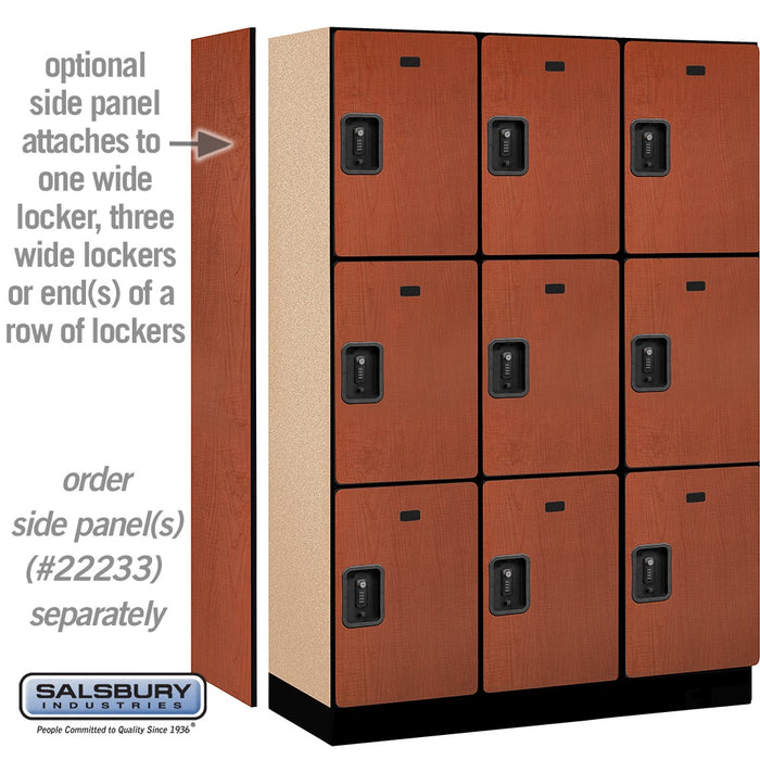 Salsbury 18" Wide Triple Tier Designer Wood Locker - 3 Wide - 6 Feet High - 18 Inches Deep - Cherry - Black Resettable Combination Locks - Sweatfully