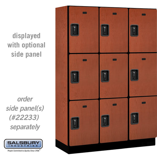 Salsbury 18" Wide Triple Tier Designer Wood Locker - 3 Wide - 6 Feet High - 18 Inches Deep - Cherry - Black Resettable Combination Locks - Sweatfully