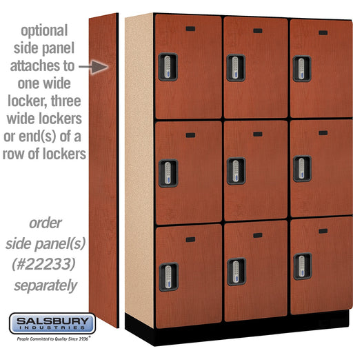 Salsbury 18" Wide Triple Tier Designer Wood Locker - 3 Wide - 6 Feet High - 18 Inches Deep - Cherry - Silver Electronic Locks - Sweatfully