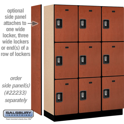 Salsbury 18" Wide Triple Tier Designer Wood Locker - 3 Wide - 6 Feet High - 18 Inches Deep - Cherry - Silver Resettable Combination Locks - Sweatfully