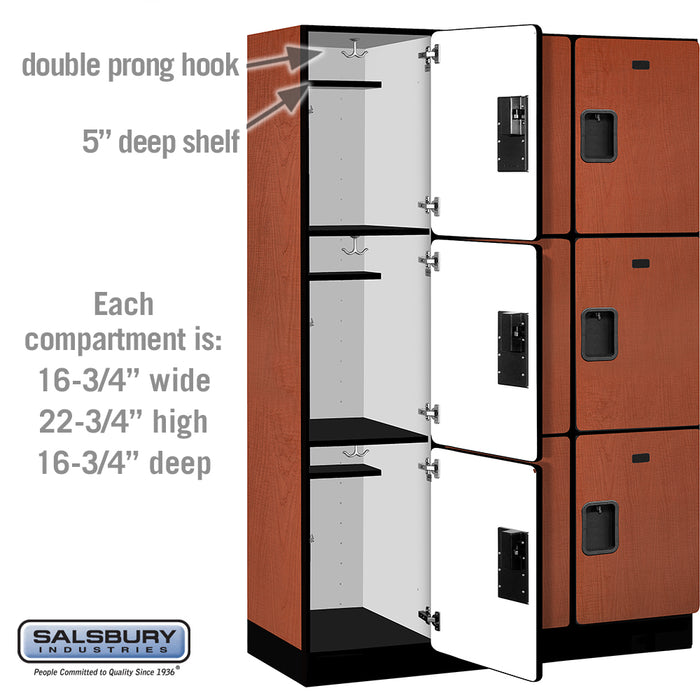 Salsbury 18" Wide Triple Tier Designer Wood Locker - 3 Wide - 6 Feet High - 18 Inches Deep - Cherry - Hasps - Sweatfully