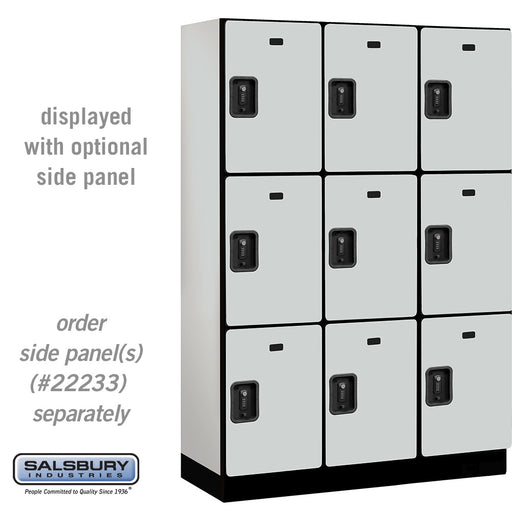 Salsbury 18" Wide Triple Tier Designer Wood Locker - 3 Wide - 6 Feet High - 18 Inches Deep - Gray - Black Resettable Combination Locks - Sweatfully
