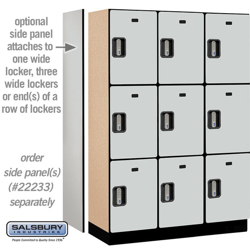Salsbury 18" Wide Triple Tier Designer Wood Locker - 3 Wide - 6 Feet High - 18 Inches Deep - Gray - Silver Electronic Locks - Sweatfully