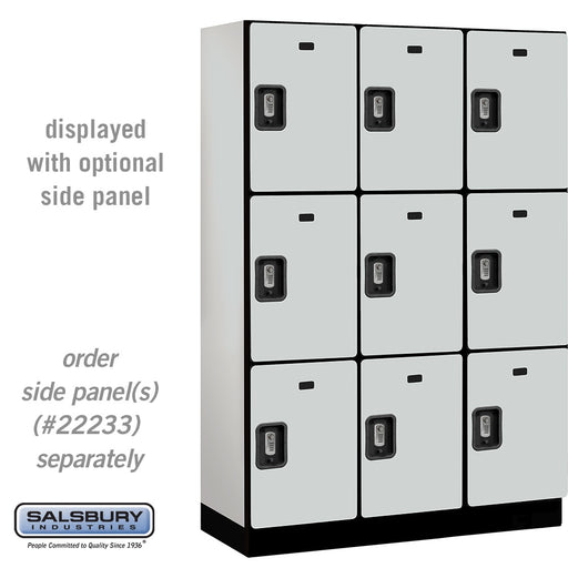 Salsbury 18" Wide Triple Tier Designer Wood Locker - 3 Wide - 6 Feet High - 18 Inches Deep - Gray - Silver Resettable Combination Locks - Sweatfully