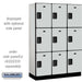 Salsbury 18" Wide Triple Tier Designer Wood Locker - 3 Wide - 6 Feet High - 18 Inches Deep - Gray - Hasps - Sweatfully