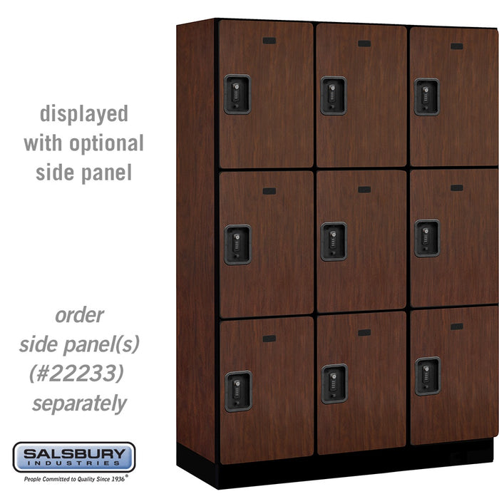 Salsbury 18" Wide Triple Tier Designer Wood Locker - 3 Wide - 6 Feet High - 18 Inches Deep - Mahogany - Black Resettable Combination Locks - Sweatfully