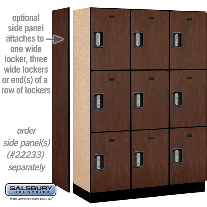 Salsbury 18" Wide Triple Tier Designer Wood Locker - 3 Wide - 6 Feet High - 18 Inches Deep - Mahogany - Silver Electronic Locks - Sweatfully