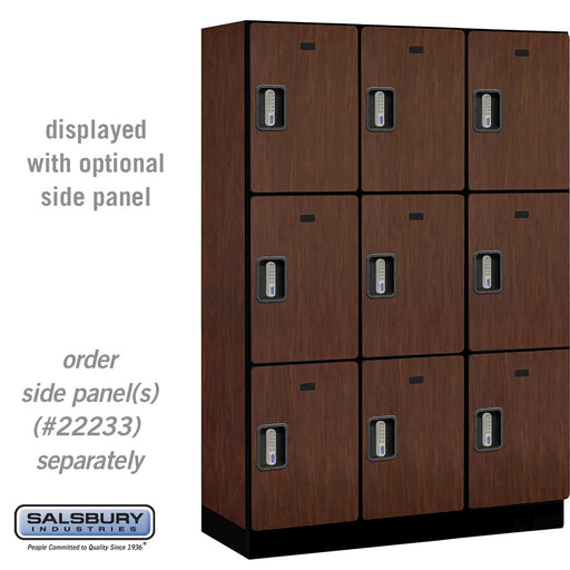 Salsbury 18" Wide Triple Tier Designer Wood Locker - 3 Wide - 6 Feet High - 18 Inches Deep - Mahogany - Silver Electronic Locks - Sweatfully