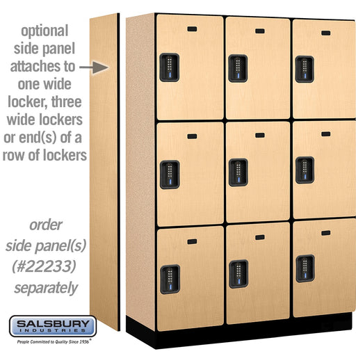 Salsbury 18" Wide Triple Tier Designer Wood Locker - 3 Wide - 6 Feet High - 18 Inches Deep - Maple - Black Electronic Locks - Sweatfully