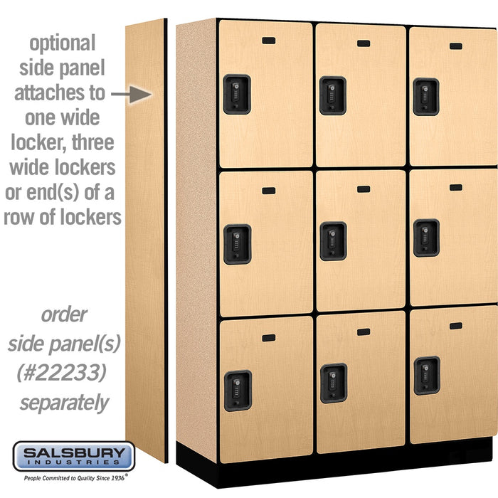 Salsbury 18" Wide Triple Tier Designer Wood Locker - 3 Wide - 6 Feet High - 18 Inches Deep - Maple - Black Resettable Combination Locks - Sweatfully