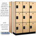 Salsbury 18" Wide Triple Tier Designer Wood Locker - 3 Wide - 6 Feet High - 18 Inches Deep - Maple - Black Resettable Combination Locks - Sweatfully