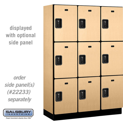 Salsbury 18" Wide Triple Tier Designer Wood Locker - 3 Wide - 6 Feet High - 18 Inches Deep - Maple - Black Resettable Combination Locks - Sweatfully