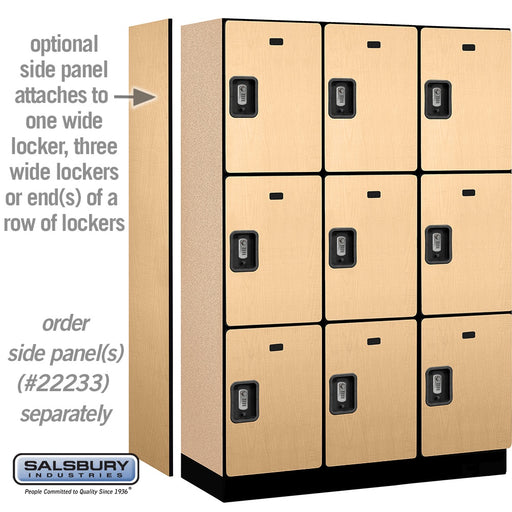 Salsbury 18" Wide Triple Tier Designer Wood Locker - 3 Wide - 6 Feet High - 18 Inches Deep - Maple - Silver Resettable Combination Locks - Sweatfully