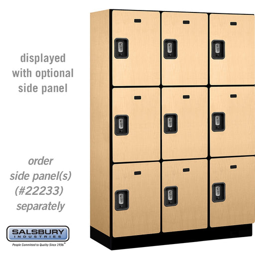 Salsbury 18" Wide Triple Tier Designer Wood Locker - 3 Wide - 6 Feet High - 18 Inches Deep - Maple - Silver Resettable Combination Locks - Sweatfully