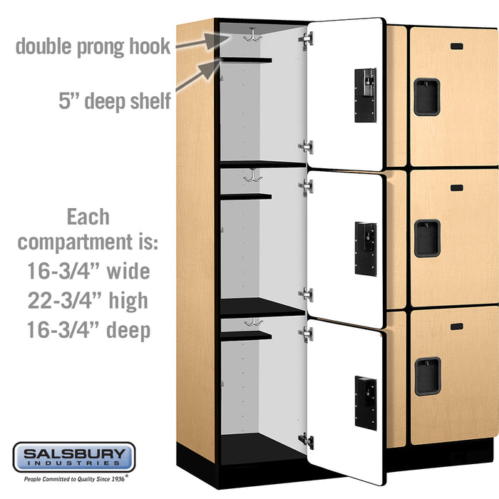 Salsbury 18" Wide Triple Tier Designer Wood Locker - 3 Wide - 6 Feet High - 18 Inches Deep - Maple - Hasps - Sweatfully