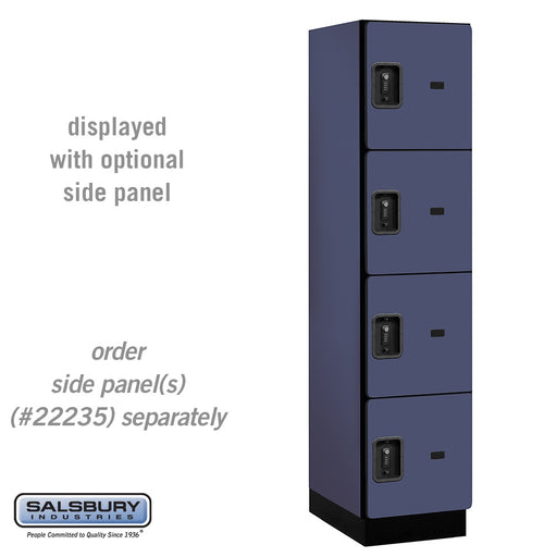 Salsbury 18" Wide Four Tier Designer Wood Locker - 1 Wide - 6 Feet High - 21 Inches Deep - Blue - Black Resettable Combination Locks - Sweatfully