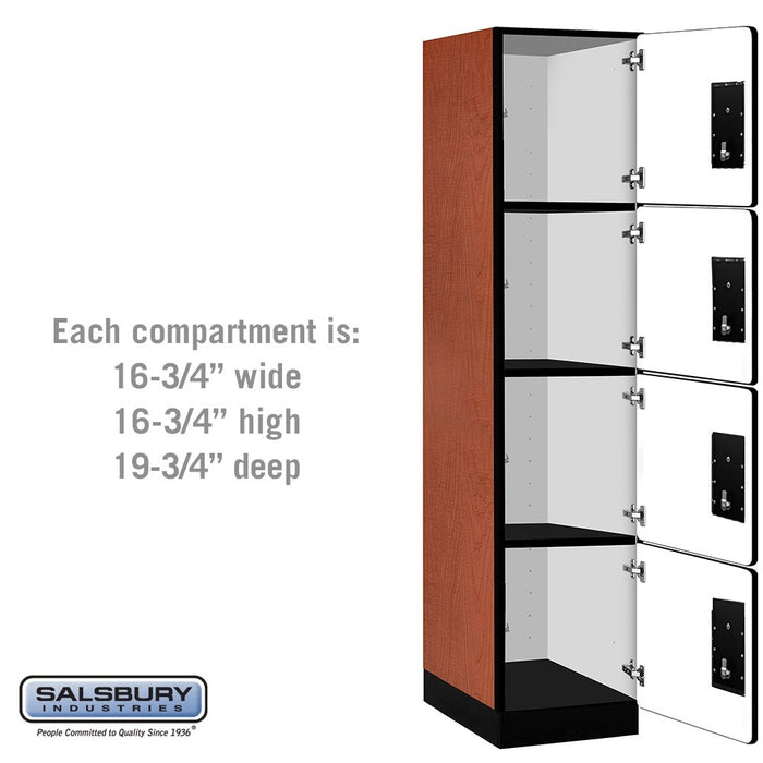 Salsbury 18" Wide Four Tier Designer Wood Locker - 1 Wide - 6 Feet High - 21 Inches Deep - Cherry - Black Electronic Locks - Sweatfully