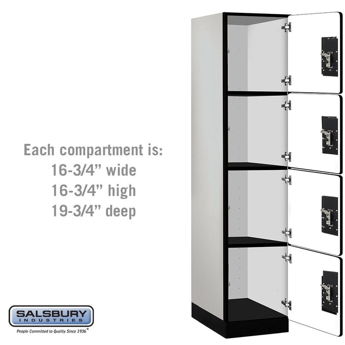 Salsbury 18" Wide Four Tier Designer Wood Locker - 1 Wide - 6 Feet High - 21 Inches Deep - Gray - Black Resettable Combination Locks - Sweatfully