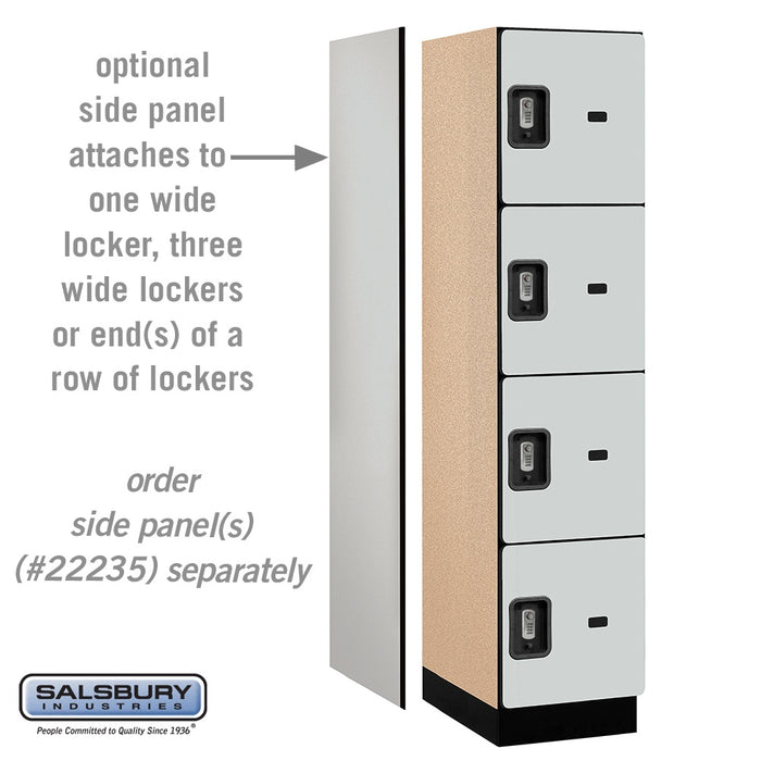 Salsbury 18" Wide Four Tier Designer Wood Locker - 1 Wide - 6 Feet High - 21 Inches Deep - Gray - Silver Resettable Combination Locks - Sweatfully