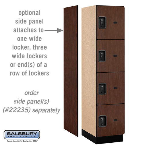 Salsbury 18" Wide Four Tier Designer Wood Locker - 1 Wide - 6 Feet High - 21 Inches Deep - Mahogany - Black Resettable Combination Locks - Sweatfully