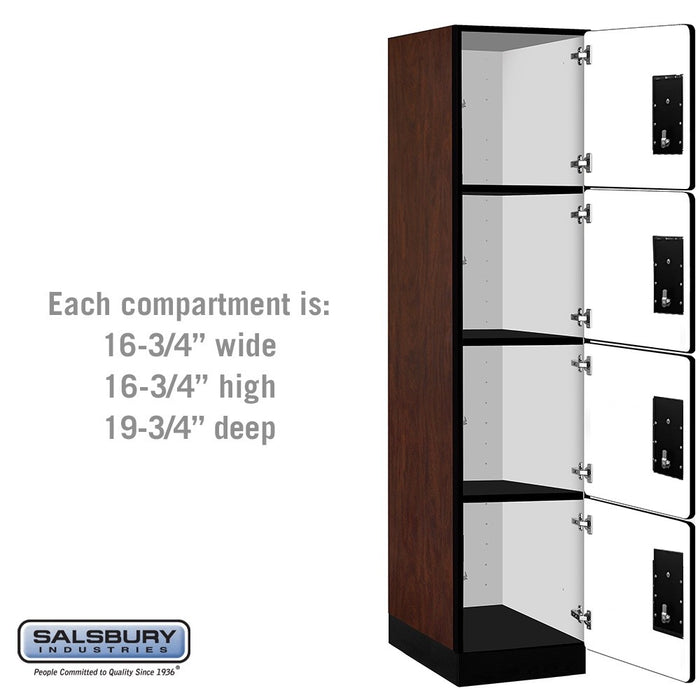 Salsbury 18" Wide Four Tier Designer Wood Locker - 1 Wide - 6 Feet High - 21 Inches Deep - Mahogany - Silver Electronic Locks - Sweatfully