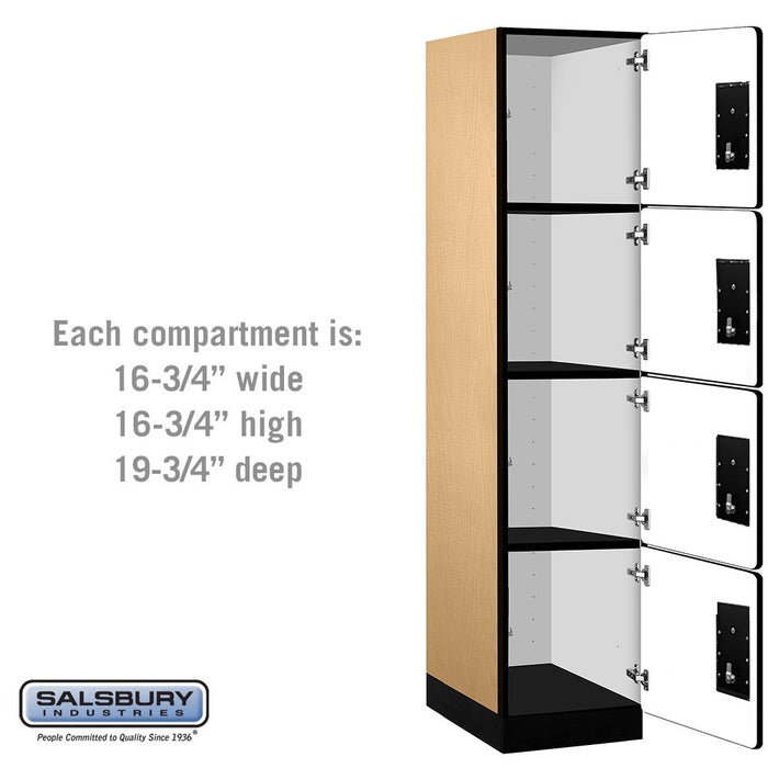 Salsbury 18" Wide Four Tier Designer Wood Locker - 1 Wide - 6 Feet High - 21 Inches Deep - Maple - Silver Electronic Locks - Sweatfully