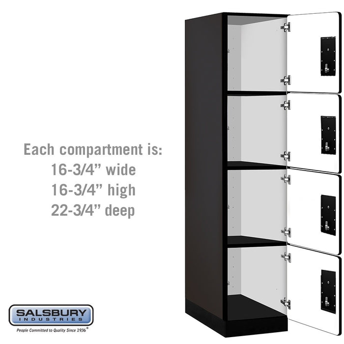 Salsbury 18" Wide Four Tier Designer Wood Locker - 1 Wide - 6 Feet High - 24 Inches Deep - Black - Silver Electronic Locks - Sweatfully
