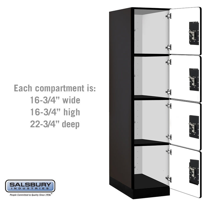 Salsbury 18" Wide Four Tier Designer Wood Locker - 1 Wide - 6 Feet High - 24 Inches Deep - Black - Silver Resettable Combination Locks - Sweatfully