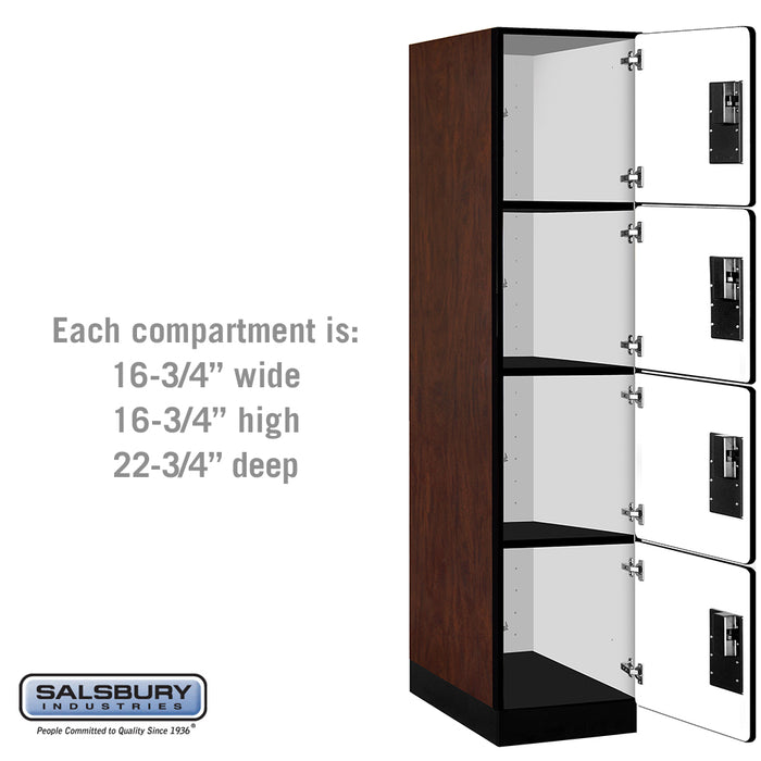 Salsbury 18" Wide Four Tier Designer Wood Locker - 1 Wide - 6 Feet High - 24 Inches Deep - Mahogany - Hasps - Sweatfully