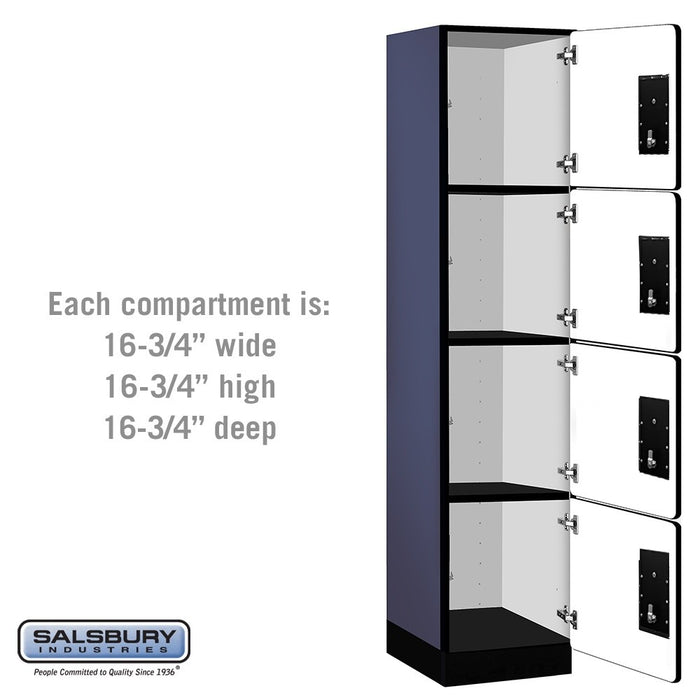 Salsbury 18" Wide Four Tier Designer Wood Locker - 1 Wide - 6 Feet High - 18 Inches Deep - Blue - Silver Electronic Locks - Sweatfully