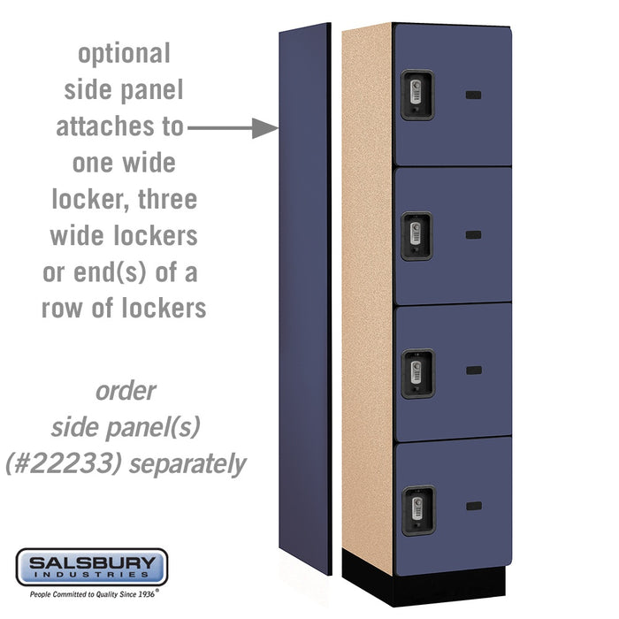 Salsbury 18" Wide Four Tier Designer Wood Locker - 1 Wide - 6 Feet High - 18 Inches Deep - Blue - Silver Resettable Combination Locks - Sweatfully