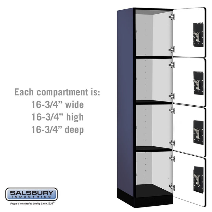 Salsbury 18" Wide Four Tier Designer Wood Locker - 1 Wide - 6 Feet High - 18 Inches Deep - Blue - Silver Resettable Combination Locks - Sweatfully