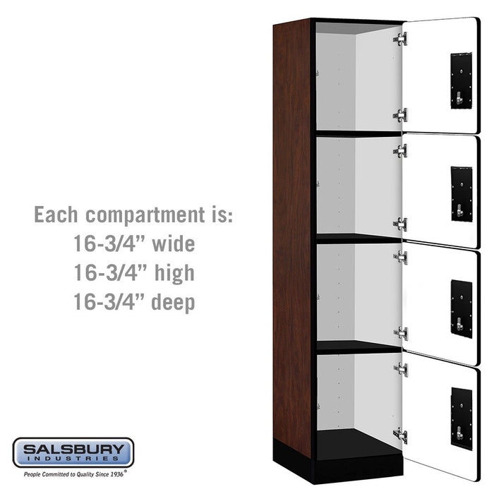 Salsbury 18" Wide Four Tier Designer Wood Locker - 1 Wide - 6 Feet High - 18 Inches Deep - Mahogany - Black Electronic Locks - Sweatfully