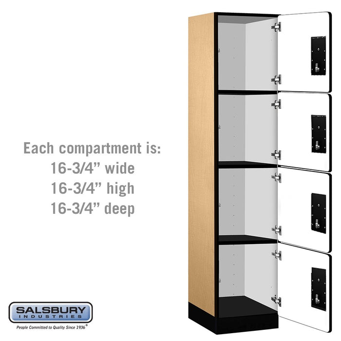 Salsbury 18" Wide Four Tier Designer Wood Locker - 1 Wide - 6 Feet High - 18 Inches Deep - Maple - Silver Electronic Locks - Sweatfully