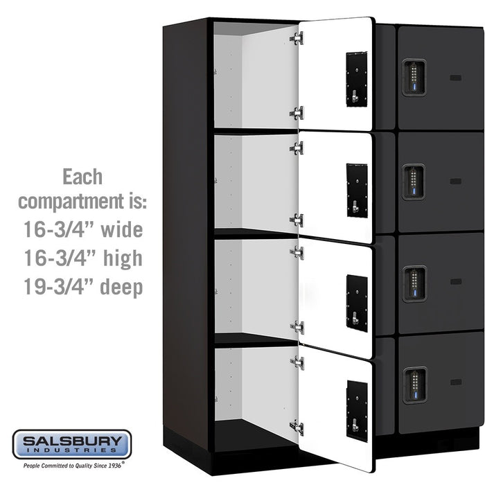 Salsbury 18" Wide Four Tier Designer Wood Locker - 3 Wide - 6 Feet High - 21 Inches Deep - Black - Black Electronic Locks - Sweatfully