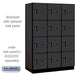 Salsbury 18" Wide Four Tier Designer Wood Locker - 3 Wide - 6 Feet High - 21 Inches Deep - Black - Black Electronic Locks - Sweatfully