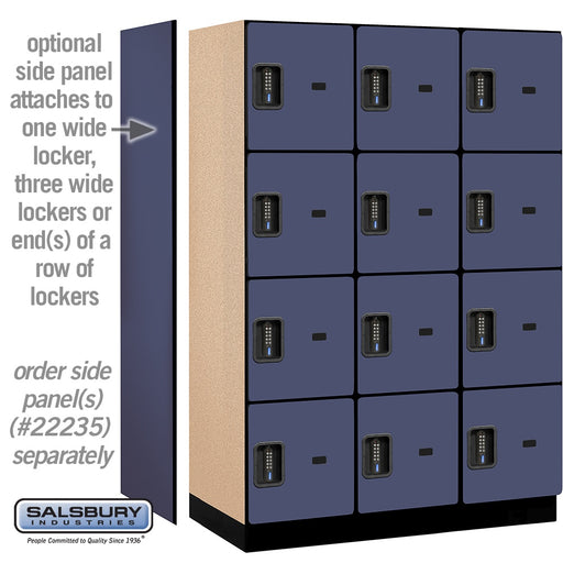 Salsbury 18" Wide Four Tier Designer Wood Locker - 3 Wide - 6 Feet High - 21 Inches Deep - Blue - Black Electronic Locks - Sweatfully